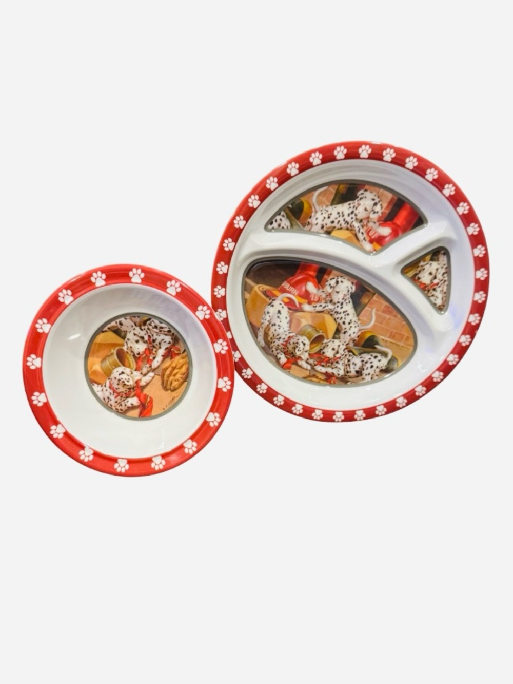 Dalmatian Paw Print Divided Melamine Plate and Bowl Set